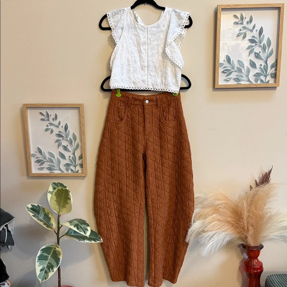BiBi Quilted Terracotta Barrel Pants - Picture 3 of 4